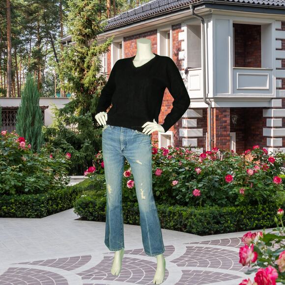 Vintage Le Club Angora Rabbit Hair Blend Fuzzy Black Pullover V Neck Sweater S - Picture 3 of 4